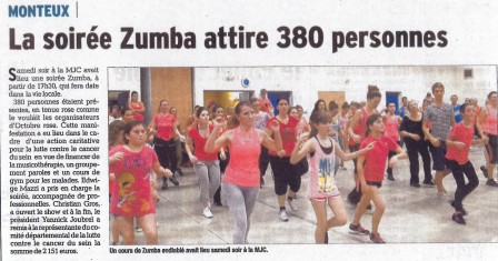 380 danseurs de zumba ont répondu à l’appel de la MJC afin de récolter des fonds pour la lutte contre le cancer, oct. 2013 380 danseurs de zumba ont répondu à l’appel de la MJC afin de récolter des fonds pour la lutte contre le cancer