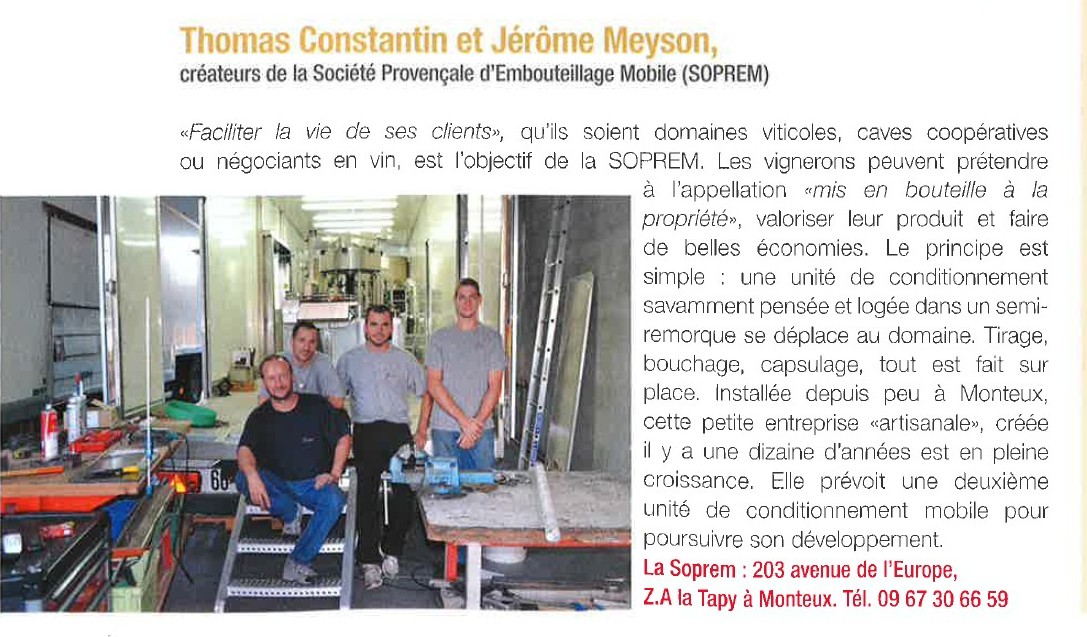 Vaucluse Magazine - article sur la SOPREM, déc. 2013 Vaucluse Magazine - article sur la SOPREM